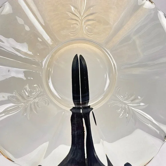 Vintage Amber Glass Scalloped Edge Dessert Cake‎ Stand Tray Floral Etched Topaz - Picture 6 of 16